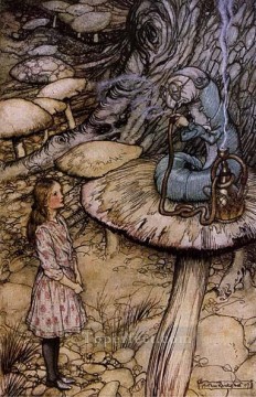 Alice im Wunderland der Hase sendet in einem kleinen Bill Illustrator Arthur Rackham Ölgemälde